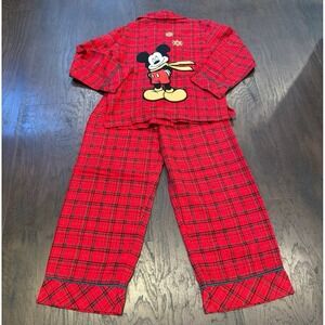 Disney Mickey Mouse Boys Pajama Set Size Small Red Plaid PJS Sleepwear
